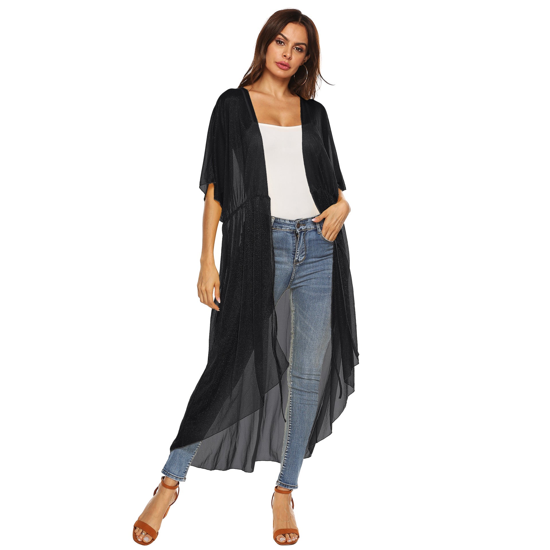 Damen eleganter, transparenter Strandkimono R&B