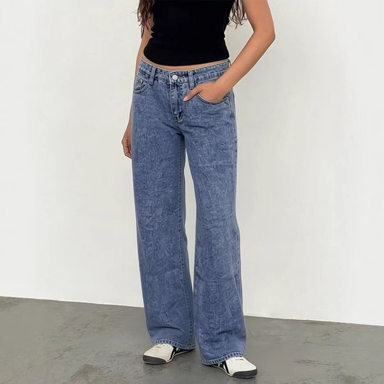 Damen Weite High-Waist Jeans mit klassischem Schnitt und ausgefransten Säumen R&B