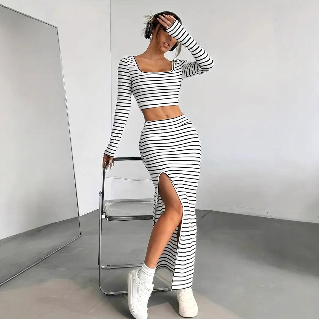 Damen Maxikleid im modernen Streifenlook R&B
