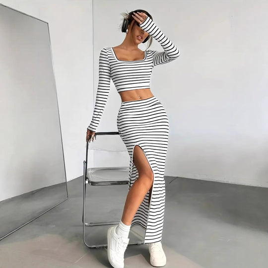 Damen Maxikleid im modernen Streifenlook R&B