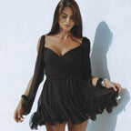 Damen Wickelkleid mit fließenden Ärmeln und Leopardenmuster R&B