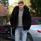 Herren Luxus Kunstpelzjacke mit breitem Kragen R&B