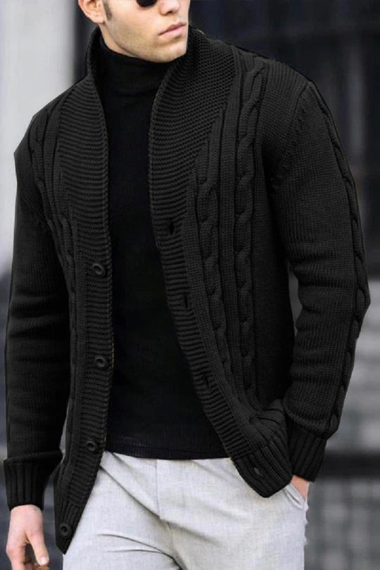 Herren Strickjacke mit Kabelmuster und Schalkragen R&B
