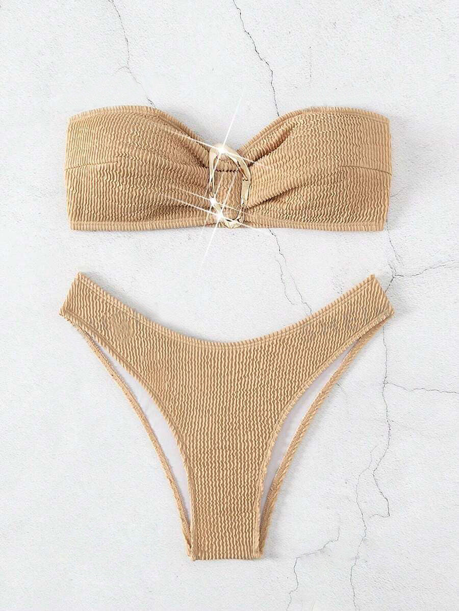 Damen Bandeau-Bikini mit modischem Knotendesign und elegantem Ringdetail R&B