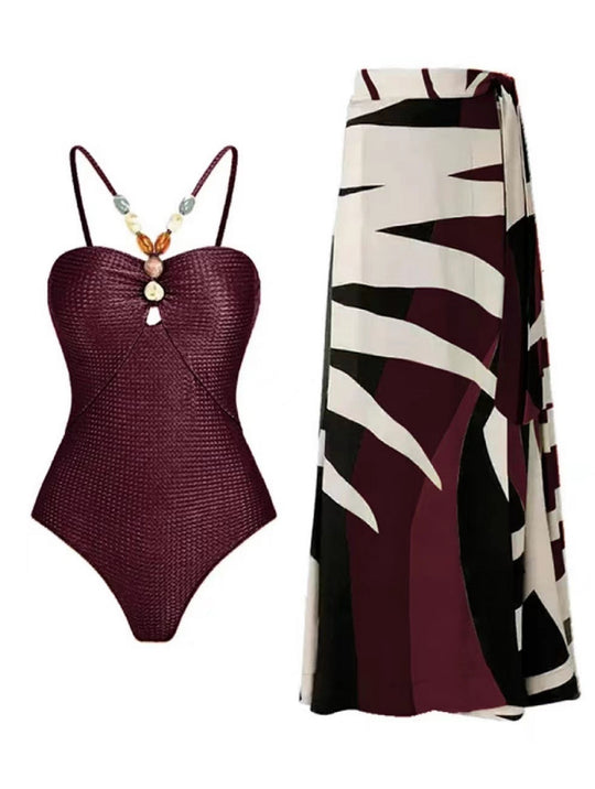 Damen Badeanzug mit trendigem Cut-Out und elegantem Wickelrock R&B