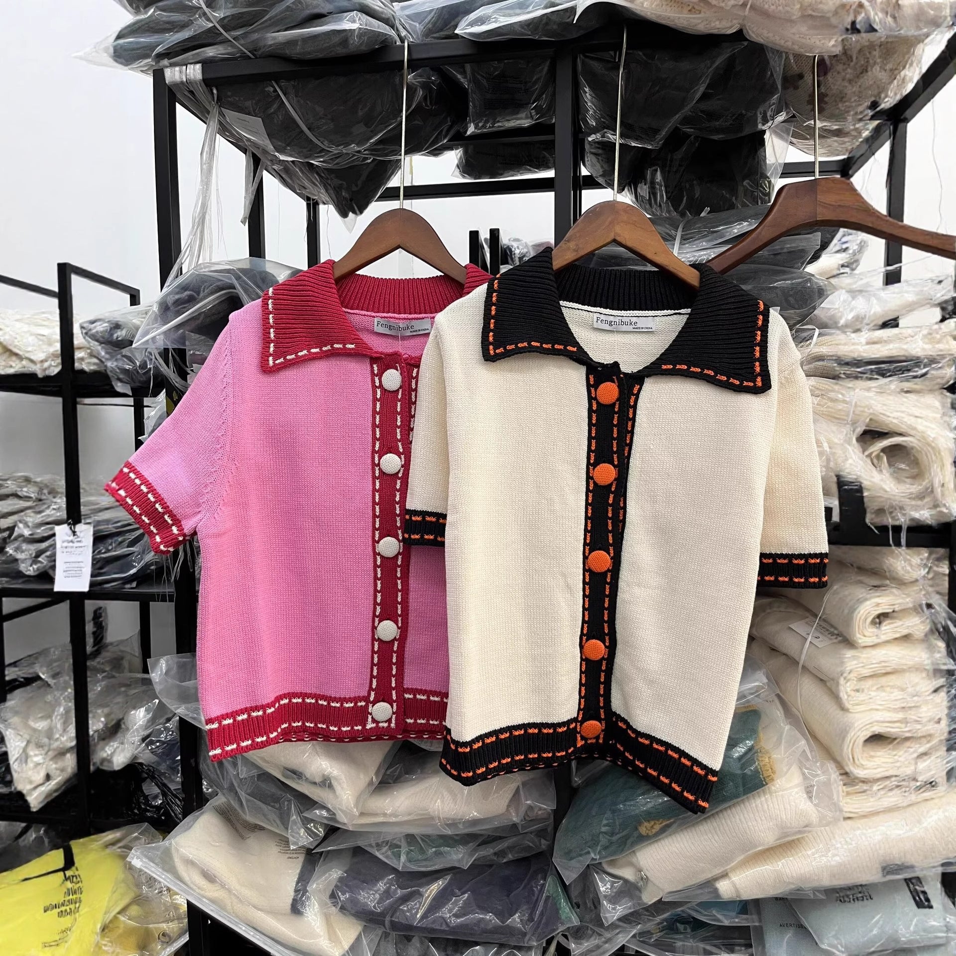 Damen Kurzarmpullover mit kontrastierenden Details R&B