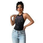 Damen nan Neckholder-Body mit Hochkragen und funkelndem Strassverlauf R&B
