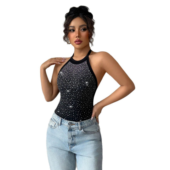 Damen nan Neckholder-Body mit Hochkragen und funkelndem Strassverlauf R&B