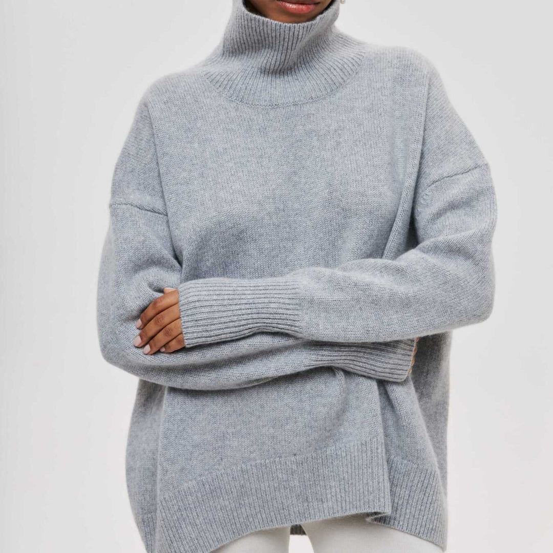 Damen Modischer Rollkragenpullover mit lässigen Oversized-Ärmeln und feinem Strukturstrick R&B