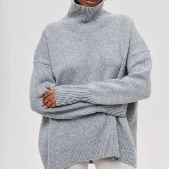 Damen Modischer Rollkragenpullover mit lässigen Oversized-Ärmeln und feinem Strukturstrick R&B