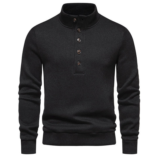 Herren gemütlicher Langarmpullover mit Knopfleiste und Stehkragen R&B