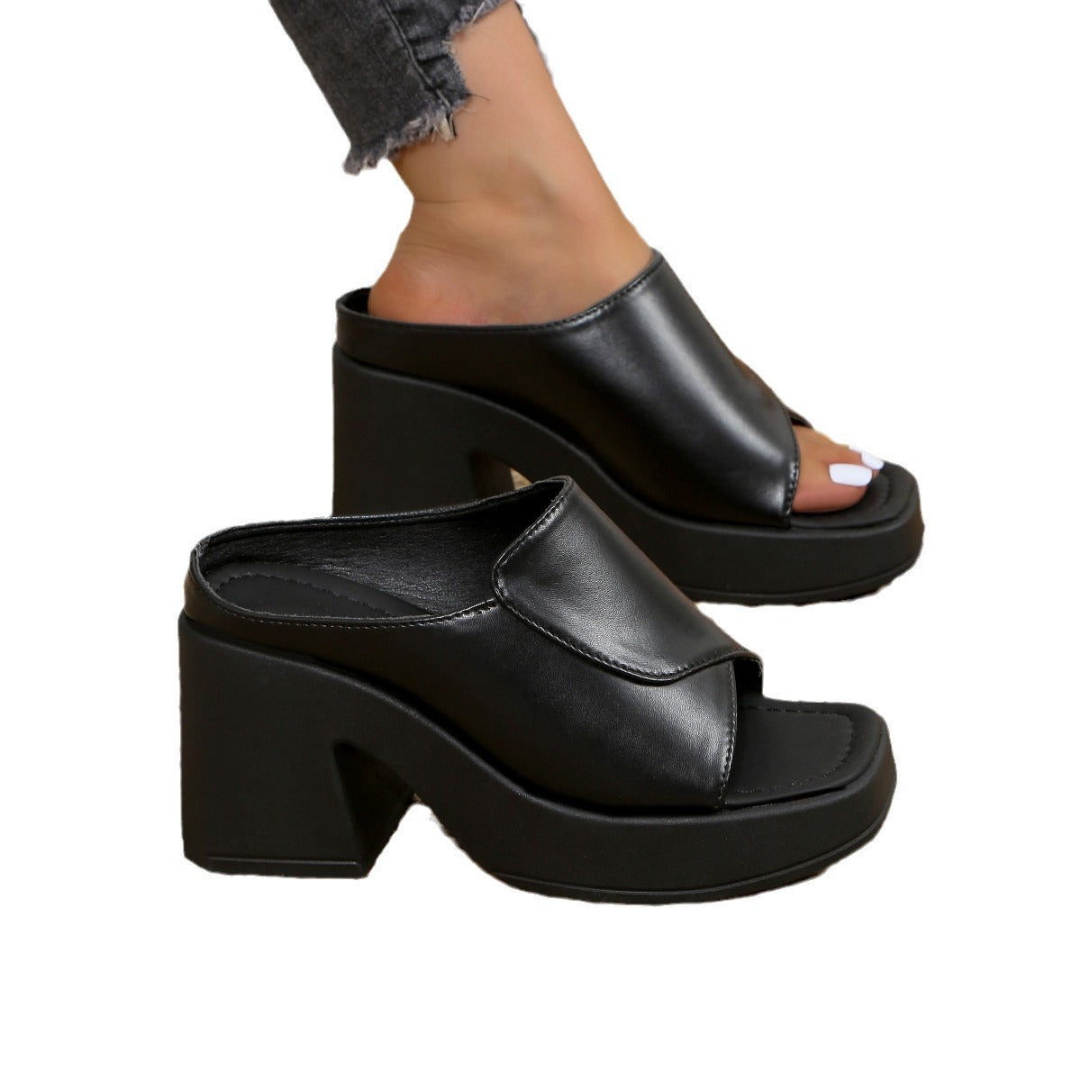 Damen Wedge-Pantoletten mit modischem Faltendesign und blockiertem Absatz R&B