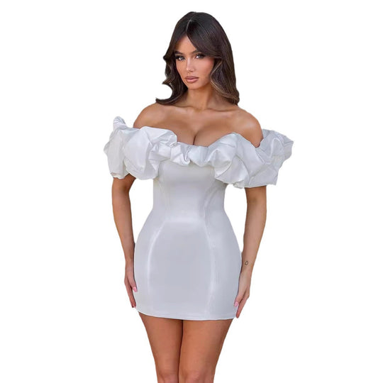 Damen Cocktailkleid mit voluminösen Rüschenärmeln R&B