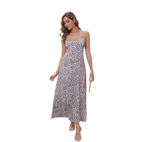 Damen Maxikleid im modernen Leoparden-Design mit lockerer Passform R&B