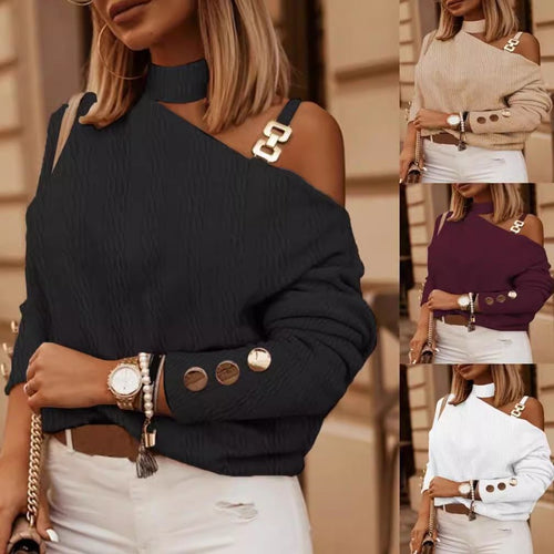 Damen asymmetrischer Pullover mit dezenten Details und unifarbenem Design R&B