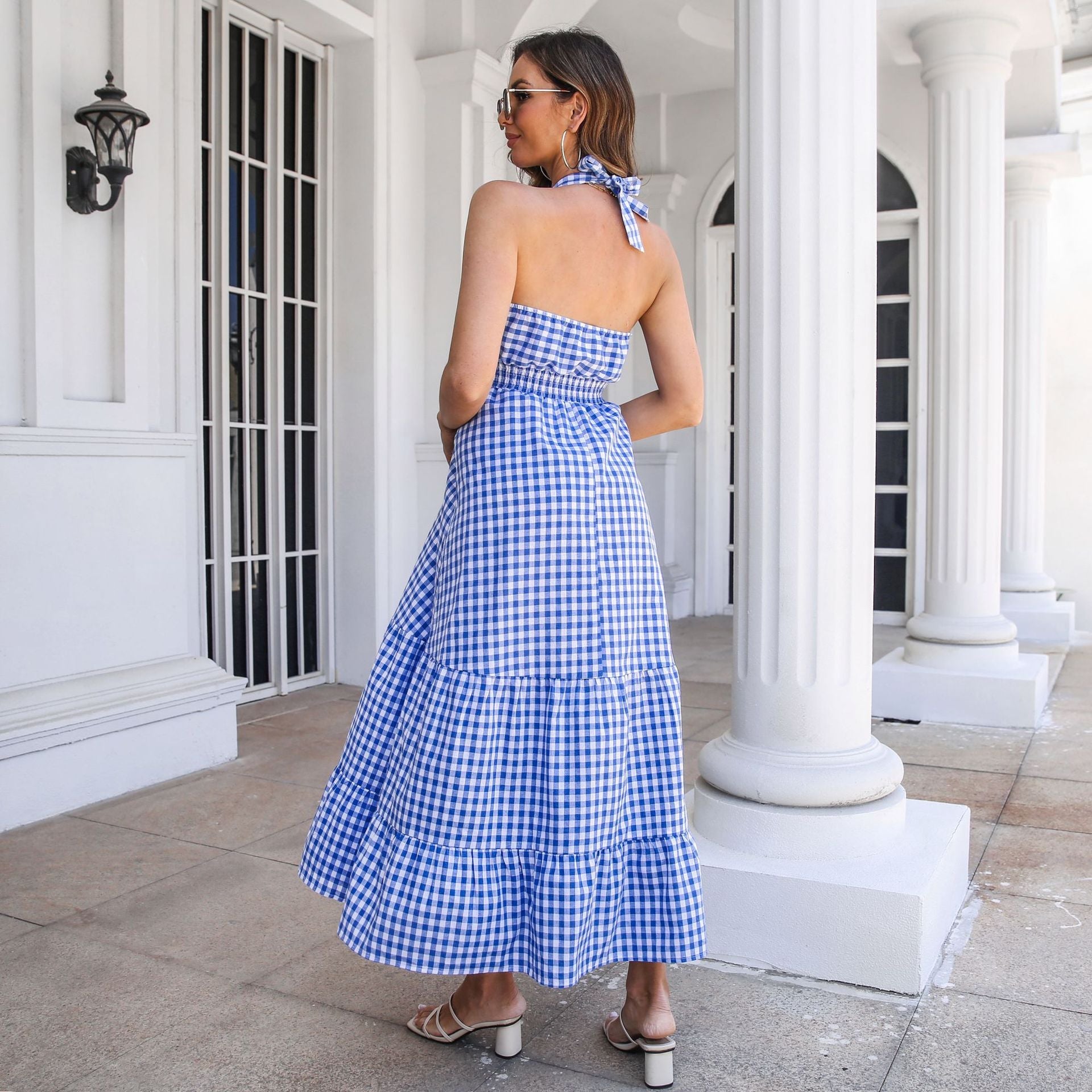 Damen Maxikleid mit V-Ausschnitt und Volants R&B