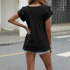 Damen V-Ausschnitt T-Shirt mit Rüschendetails R&B