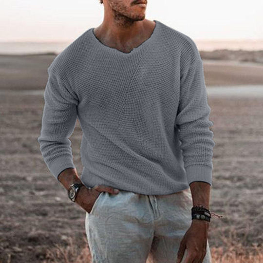 Herren Pullover mit V-Ausschnitt und strukturiertem Design R&B