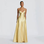 Damen elegantes Satin-Maxikleid mit raffinierten Spaghettiträgern