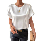 Damen Satin T-Shirt mit umgeschlagenen Ärmeln R&B