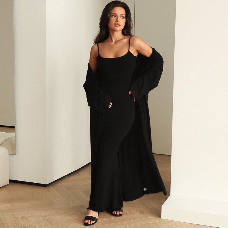 Damen Langes Etuikleid mit offenem Kimono R&B