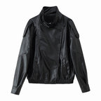Unisex nan weite Bikerstil Kunstlederjacke mit Stehkragen und elastischem Saum R&B