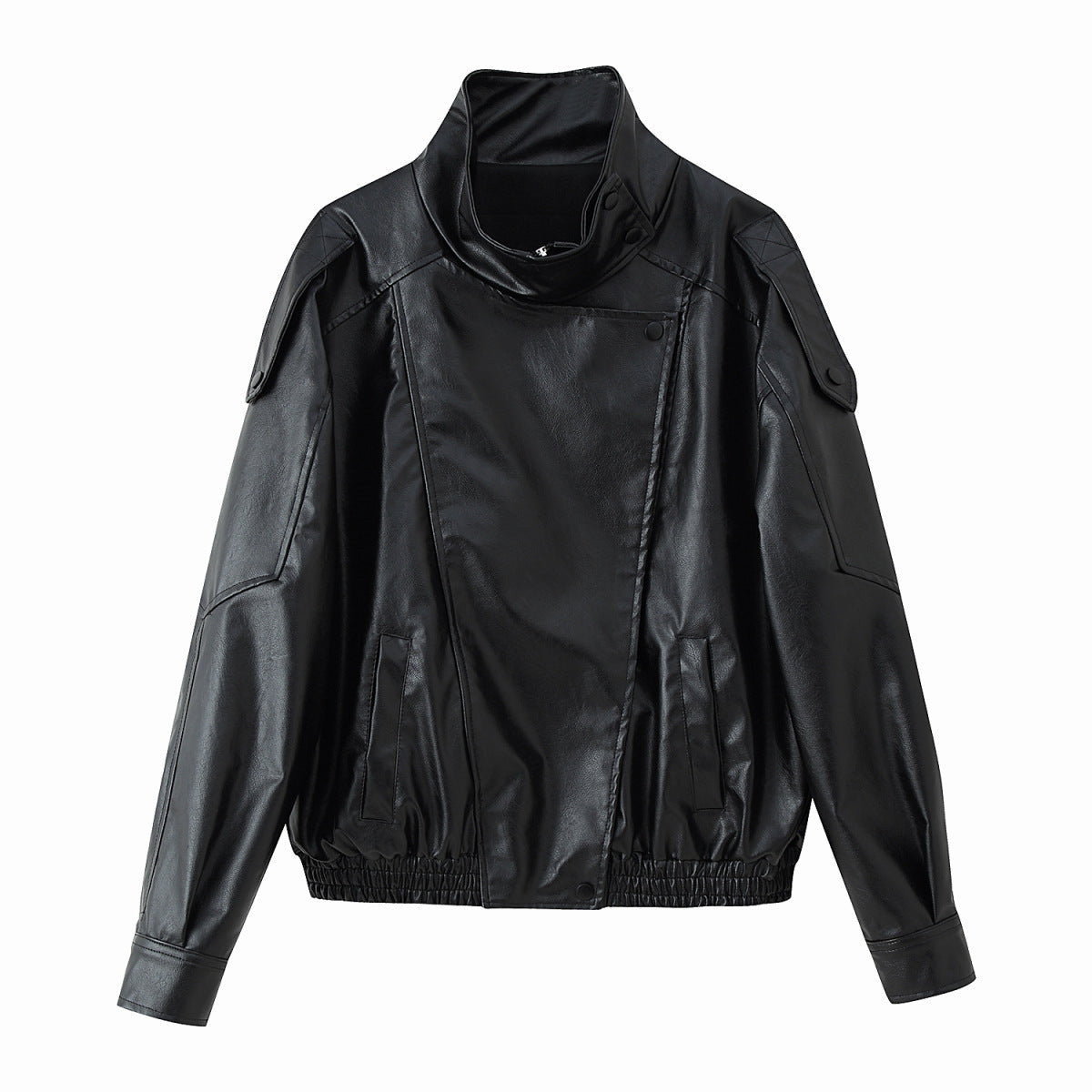 Unisex nan weite Bikerstil Kunstlederjacke mit Stehkragen und elastischem Saum R&B