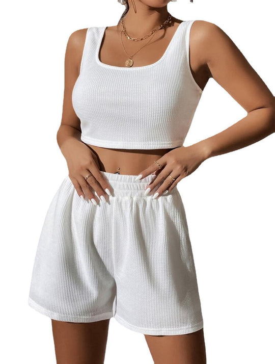 Damen Sportliches Crop-Top und Shorts Ensemble R&B