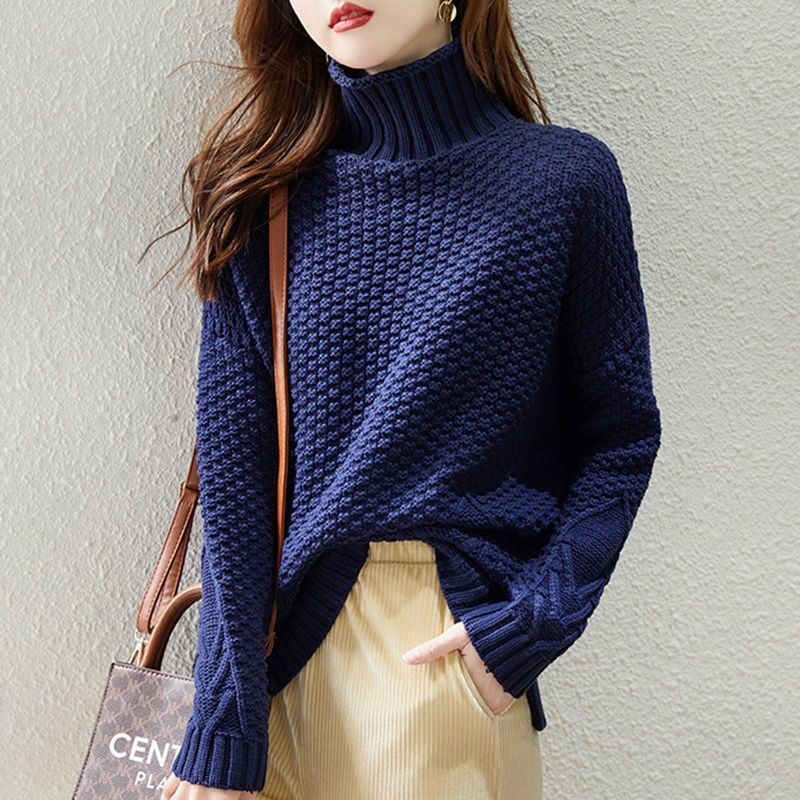 Damen Grobstrickpullover mit hohem Kragen und strukturiertem Design R&B