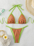 Damen Triangel-Bikini mit verstellbaren Bändern und fröhlichem Streifenmuster R&B