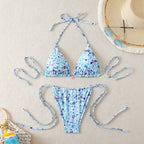 Damen Triangel-Bikini mit verstellbaren BindR&Bändern und floralen Mustern R&B