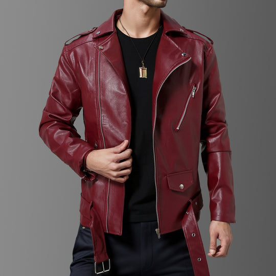 Herren stilvolle Bikerjacke aus hochwertigem Echt R&B