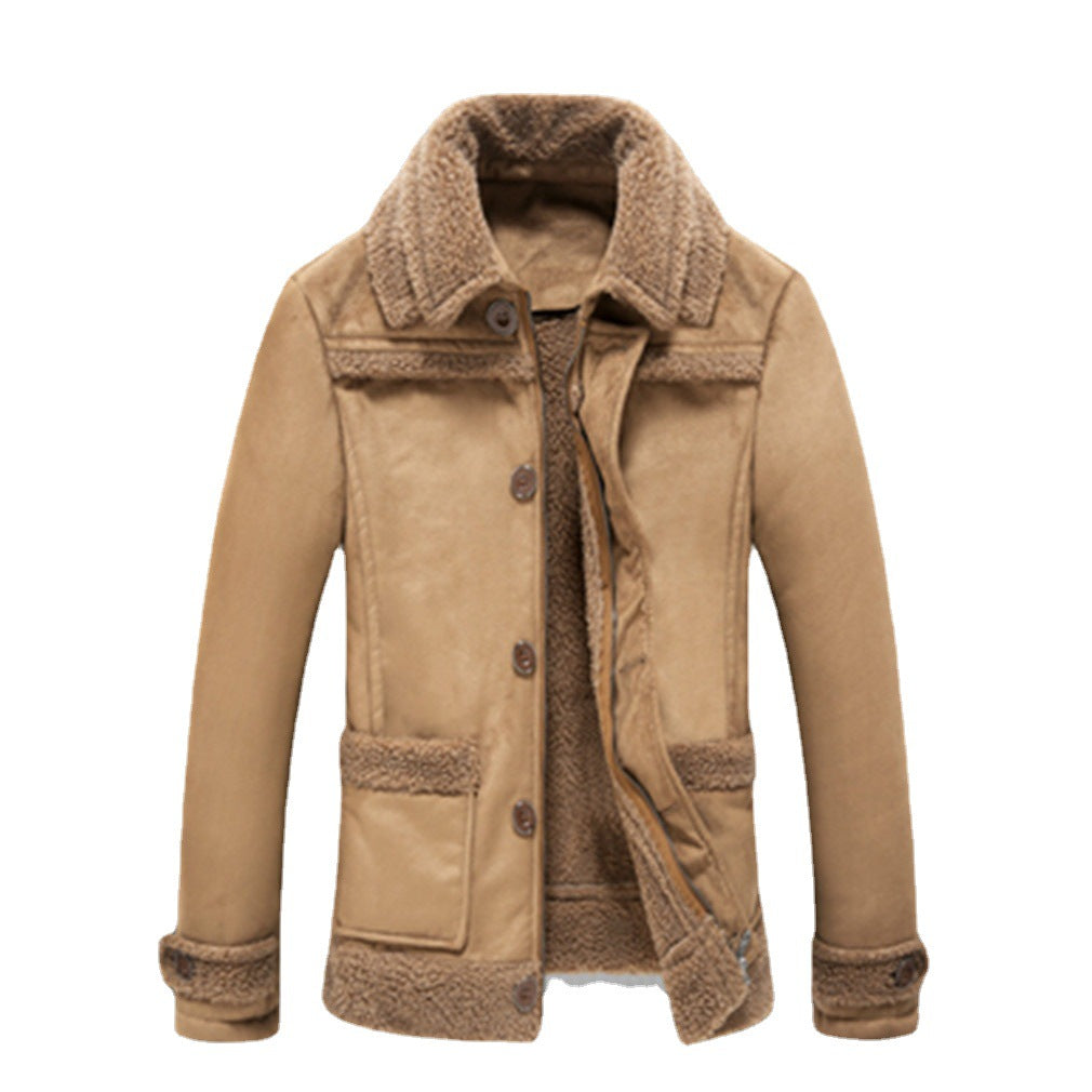 Herren warme Lammfelljacke mit Knopfkragen R&B