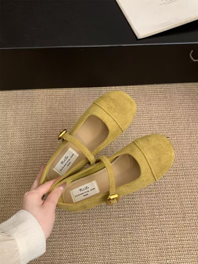 Damen Ballerinas mit modischem Riemchen und goldener Schnalle R&B