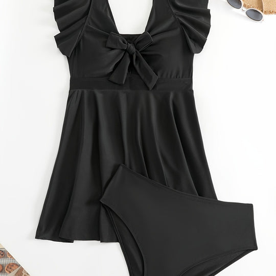 Damen figurbetonter Badeanzug mit elegantem Rüschendesign R&B