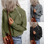 Damen lässiger Strickpullover mit hochgeschlossenem Kragen und dekorativen Nähten R&B
