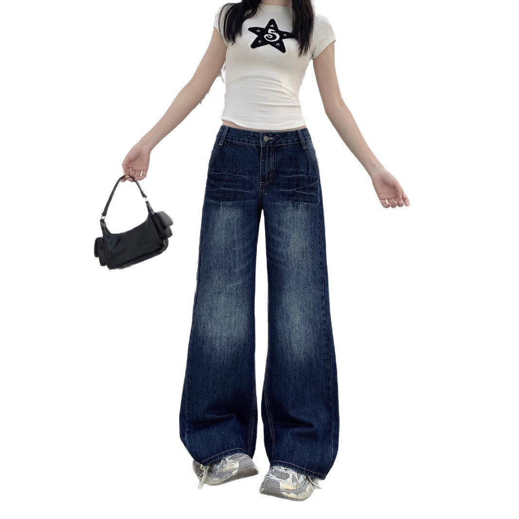 Damen Weite Jeans im lässigen Schnitt mit hoher Taille und modischen Details R&B