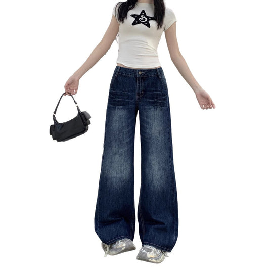 Damen Weite Jeans im lässigen Schnitt mit hoher Taille und modischen Details R&B