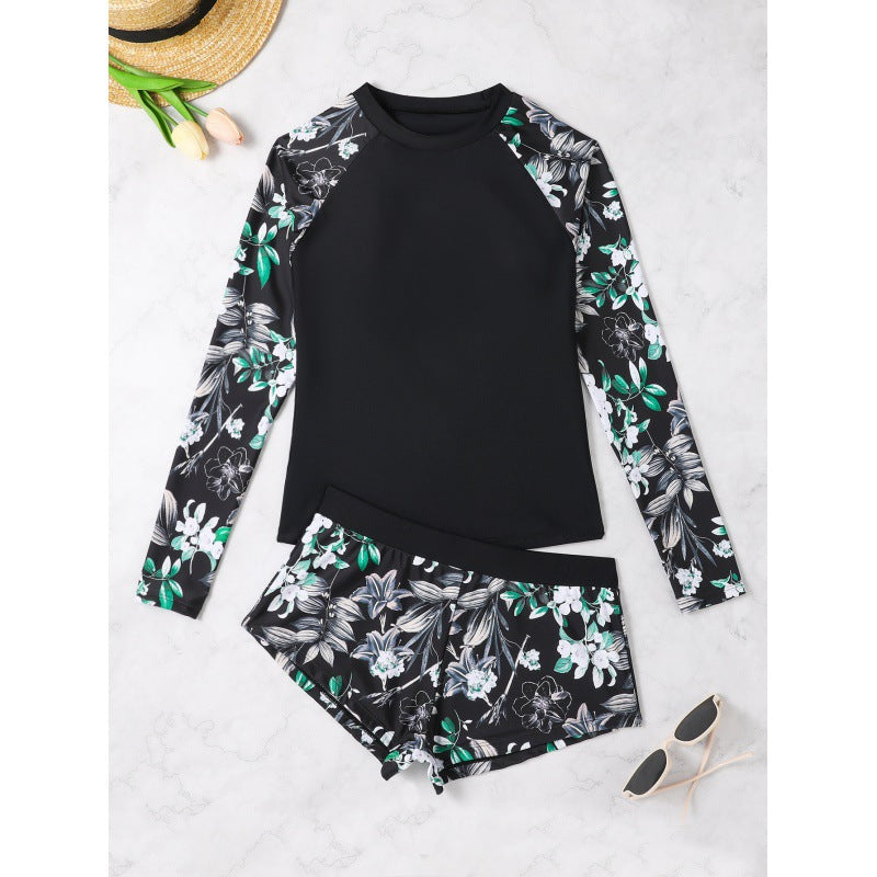 Damen Surfanzug-Set mit langärmeliger Oberteil und floralem Design R&B