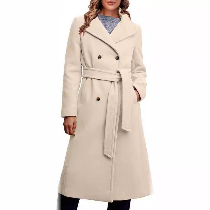 Damen Eleganter doppelreiher Mantel mit Gürteldetail R&B