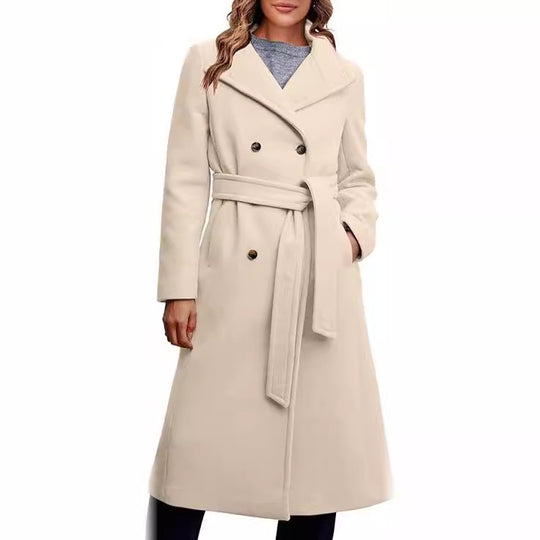 Damen Eleganter doppelreiher Mantel mit Gürteldetail R&B