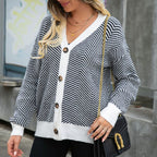 R&B | Gestreifte Klassische Strickjacke für Damen