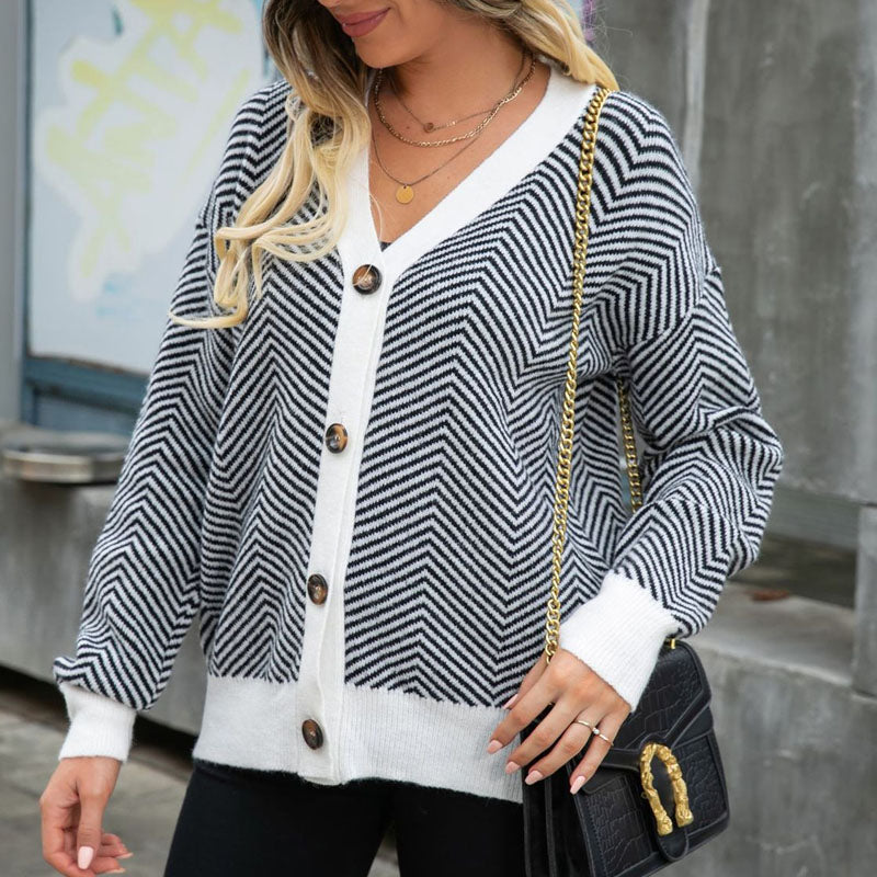 R&B | Gestreifte Klassische Strickjacke für Damen
