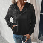 Damen Kapuzenpullover mit Spitzenbesatz und Kängurutasche R&B