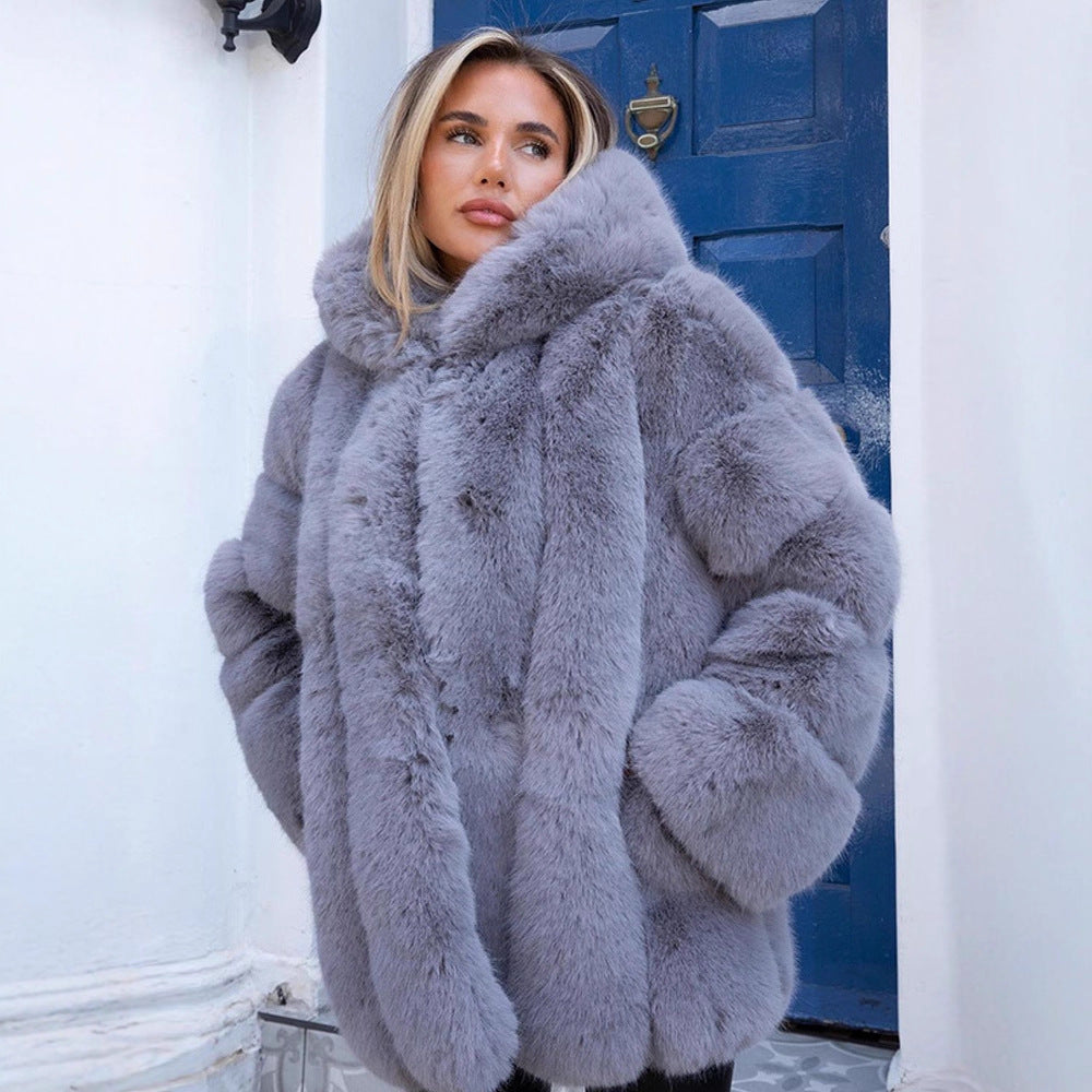 Damen Kunstfellmantel mit luxuriöser Haptik und eleganten Quarzdetails R&B