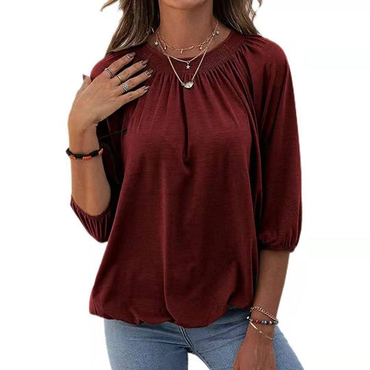 Damen leichtes Blusenshirt mit romantischem Puffärmel und lässigem Schnitt R&B