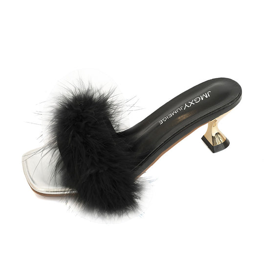 Damen Glamouröse Pantoletten mit Schmuckdetails und flauschiger Applikation R&B