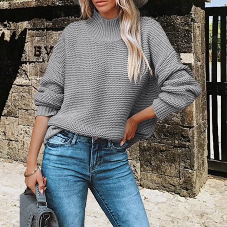 Damen kuscheliger Pullover mit hohem Kragen und strukturiertem Strickmuster R&B