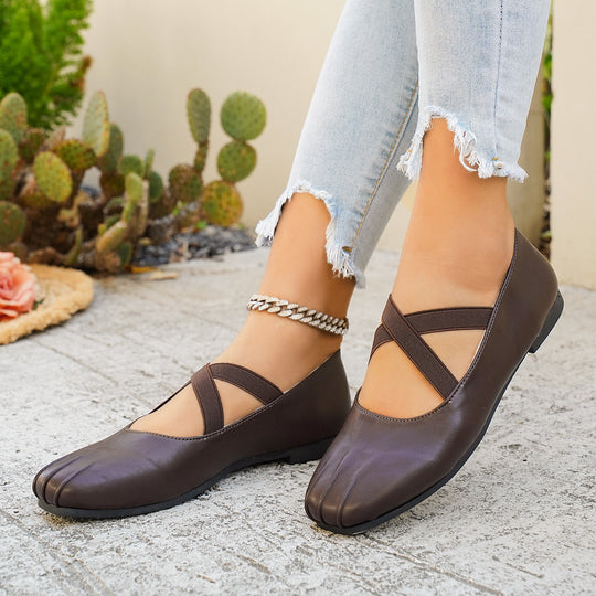 Damen modische Ballerinas mit kreuzförmigen Riemen und eleganter Sohle R&B