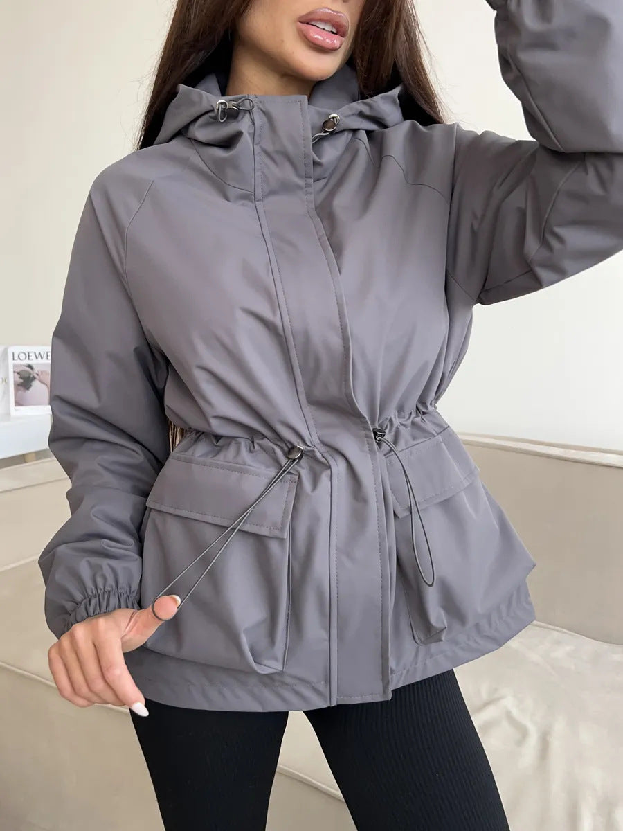Damen leichte Windbreaker-Jacke mit verstellbarem Bund und praktischen Taschen R&B